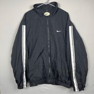 Vintage 90’s Windbreaker Jacket Men’s XL Black Striped Lined White Tag Full Zip